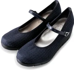 パンプス レディース 痛くない ストラップ 歩きやすい ヒール 黒 靴 ウエッジ ソール 美脚 厚底 ラウンドトゥ 仕事 nc39605 Dネイビー 22.5cm