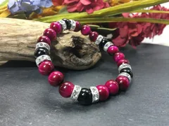 パワーストーン ブレスレット ピンクタイガーアイ&オニキス 天然石　(シルバー) 8mm レディース  ●