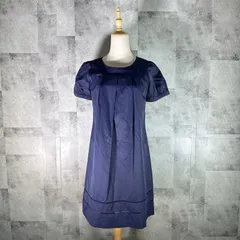 ナチュラルビューティーベーシック NATURAL BEAUTY BASIC フレアワンピース 【M】 ネイビー 紺 半袖 膝丈 ひざ丈  タック カジュアル シンプル