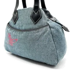 【良品】 Vivienne westwood  ヴィヴィアンウエストウッド ハンドバッグ トートバッグ ショルダーバッグ オーブ ヤスミン デニム キャンバス レザー 革 ブラック 黒色 ブルー ライトブルー 青色 水色