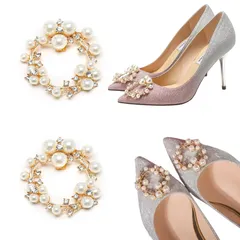 ラウンド 真珠 パール 靴 靴飾り パンプス シューズアクセサリー 装飾品 簡単装着 クリスタル 結婚式 シューズクリップ【2個入り】 発表会 入学式 [ZHEJIA] 卒業式