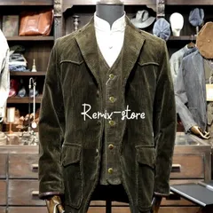 ★最高級 アメリカンレトロ ミドル コーデュロイ スーツ ジャケット S〜4XL コーヒーグリーン メンズ ヴィンテージ セットアップ RRL★O673