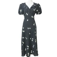 マークジェイコブス MARC JACOBS THE LOVE DRESS ワンピース ロング 半袖 シルク 花柄 Daisyモチーフ ウエストリボン 小さいサイズ 00 XS相当 黒 ブラック IBO58 Xのサムネイル