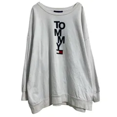 TOMMY HILFIGER プリントスウェット トレーナー 2X ホワイト トミーヒルフィガー 裏起毛 ビッグサイズ 古着卸 アメリカ仕入 a702-6674