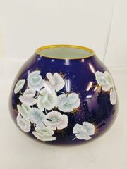 香蘭社 花瓶 フラワーベース 青 花柄 高さ20cm 直径12cm 日本製