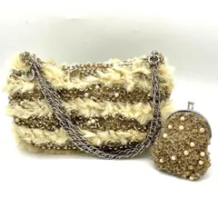 【中古】良品 ANTEPRIMA  アンテプリマ がま口 ポーチ付 ビーズ × ファー チェーン ハンド バッグ dⅮ08110N