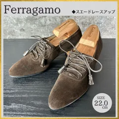 S377 美品 Ferragamo フェラガモ スエード レースアップ パンプス 茶ダークブラウン (4.5)22cm