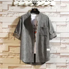 ☆ グレー ☆ XL ☆ シャツ メンズ シャツ カジュアルシャツ 七分袖 メンズ コーデュロイシャツ トップス アウター コーデュロイ メンズシャツ 春 秋 羽織り おしゃれ カジュアル 無地 シンプル ジャケット オシャレ きれいめ ゆったり