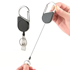 【数量限定】キーホルダー キーホルダー リール 鍵 釣り キャンプ用品 自転車 鍵 キーリング 小物 名札 伸びるキーホルダー リール リング 取付簡単 落下防止 リールキーホルダー アウトドア用品 カラビナ 吊り下げ名札用リール ブラック [Yemax] 2