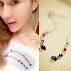 ピアス カラフル スワロフスキー彩石 チェーン 可愛い 高品質 上品 職場 誕生日 記念日 クリスマス 母の日 テレワーク ランチ会 金属アレルギー対応