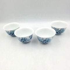 有田焼　山水湯呑　②　4客セット　湯のみ　陶器　茶器　レトロ　新品未使用