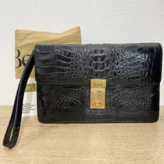 【返品OK】Beverly ビバリー クロコダイルレザー ワニ革 本革 クラッチバッグ セカンドバッグ ブラック ゴールド金具 【D】