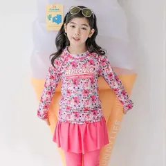 新品未使用 ラッシュガード　水着　スイムウェア　女の子　上下セットアップ　長袖　レギンス　花柄　ピンク