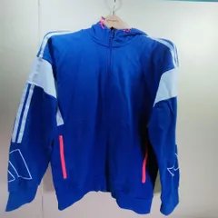 adidas フルジップ フード付きパーカーXL 青