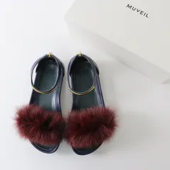 美品 ミュベール MUVEIL アンクルストラップ ファー サンダル 36/ネイビー 靴 フラット【2400013693745】のサムネイル