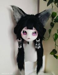 ケモノ　着ぐるみ　マスク　コスプレ　コスチューム　ファースーツ　コスチューム猫型 着ぐるみヘッド ファースーツ 猫 黒 Cタイプ 全頭ヘッド ケモノ
