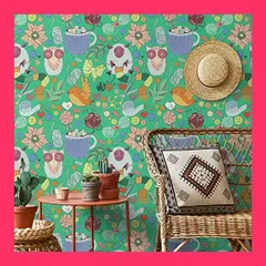 【スタッフおすすめ！】VaryPaper 壁紙 シール 動物柄 可愛い リメイクシート クロス インテリアシール グリーン キーズ ボタニカル はがせる 壁紙 44.5cm*2m 厚手 カッティング のり付き ふすま 補修 ビニールシール