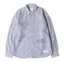 UNIFORM EXPERIMENT ユニフォームエクスペリメント シャツ サイズ:2 22SS Dondi グラフィック ストライプ 長袖シャツ GRAFFITI BIG REGULAR COLLAR SHIRT STRIPE ネイビー ホワイト