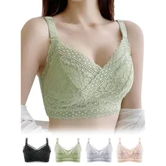 [veimia] 胸を小さく見せるブラ 小さく 見せる さらしブラ 改良されたカップの深さで安定感UP 脇高デザインで着痩せ効果 薄手素材で蒸れにくい 可愛いデザインの快適ブラジャー ブラジャー大きいサイズ かわいいcolor：グリーン size：L