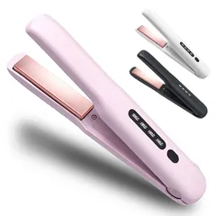 (ピンク) 贈り物 家庭/旅行/出張/通勤用 男女兼用 持ち運び便利 小型 ミニ 誤起動防止ロック 自動電源OFF 4段階温度調整 120℃～180℃ 2600mAh大容量 TYPE-C充電 プロ仕様180℃ ストレートヘアアイロン カール コードレス ヘアア
