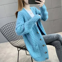 レディース ニットカーディガン 長袖 トップス 秋冬 Ｖネック ロングカーディガン ロング丈 ゆったり ニットアウト- ケーブル編み 前開き ポケット付き 長袖 無地 シンプル カジュアル HZVH834