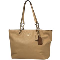 【在庫一掃】 コーチ COACH ロゴ チェーン トートバッグ ショルダーバッグ トートバッグ レザー ベージュ 36600 レディース 【中古】