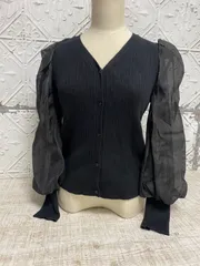 e-43 ミスティーウーマン mysty woman パフスリーブ プリーツ袖 ニットカーディガン トップス ブラック シアースリーブ レディース ファッション