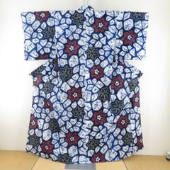 浴衣 絞り浴衣 白色ｘ紺色 居敷当有り 花模様 仕立て上がり 夏物 女性用ゆかた 綿100% レディース 夏祭り 花火大会 身丈160cm