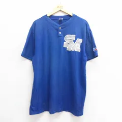 XL/古着 ラッセル 半袖 ビンテージ Tシャツ メンズ 00s SM メッシュ地 ヘンリーネック 青 ブルー 25jun20 中古のサムネイル