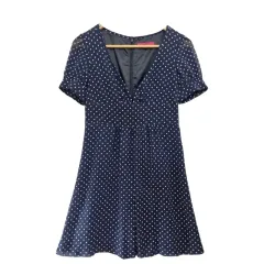 OZOC ネイビー レトロ ワンピース S ヴィンテージ ドット ミニワンピース