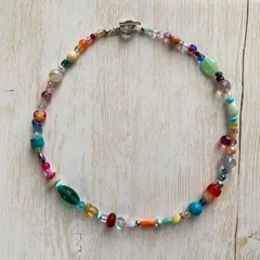 カラフルビーズネックレス／チョーカー  チェコビーズ、天然石