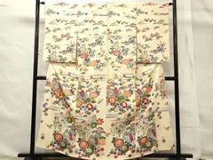 232R 付下げ刺繍縦ぼかし正絹だるま桜小槌裄長H