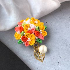 ❁菜の花帯留め・帯締め飾り♡大人かわいいつまみ細工アクセサリー❁着物・浴衣帯締め飾り・フッション小物・真田紐・三分紐用帯留め＜送料込み＞