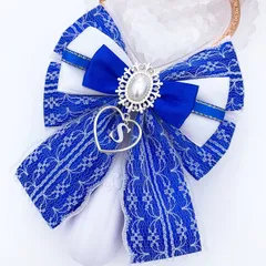 キンブレリボン ペンライトリボン 白レース×青ライン ★ハンドメイド