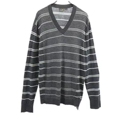 未使用 アルマーニエクスチェンジ ボーダー柄 長袖 Vネック ニット セーター XL グレー ARMANI EXCHANGE メンズ 古着 【231130】