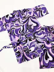 ☆現品限り☆LJ478PU 新品　女の子　120 130 140　キッズ　甚平　じんべい　パープル　紫　エミリオプッチ風模様　マーブル模様　サイケ模様　幾何学模様