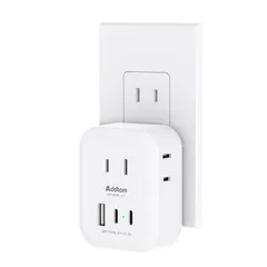 Addtam 電源タップ USB 【2025年更新 小さくて精巧】3個AC口 2つUSB-C&1つUSB-Aポート 海外利用可能 雷ガード付 たこあしコンセント タコ足配線 充電タップ マルチタップ PD非対応急速充電なし（プラグが折り畳み式ではない） 0