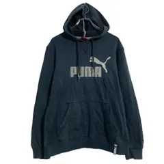 PUMA プリントスウェット パーカー M ブラック プーマ スポーツ 裏起毛 プルオーバー 古着卸 アメリカ仕入 a701-7163