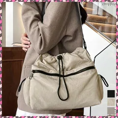 送料無料 ドローストリングショルダーバッグ 大容量 斜めがけバッグレディース 巾着式バッグ ナイロンバッグ軽量 肩掛けカバン カジュアルバッグ 多収納バッグシンプルおしゃれ スクエアバッグ軽い プチ旅行バッグ女性 使いやすいバッグ黒