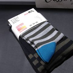 ［socks34］ヒートテック・ニット・タイツ・ボーダー柄（カーキ＆ブラック＆グレー＆ブルー） M-L