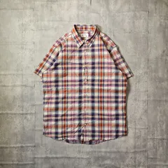 『 GAP / ギャップ 』 半袖 チェックシャツ ( Lサイズ ) オレンジ✕パープル✕ネイビー色 独特なカラーバランスが魅力的 大人なカジュアルスタイル