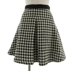 ロディスポット LODISPOTTO スカート ニット フレア ひざ丈 日本製 ウール混 千鳥格子 ブラック 黒 オフ白 S