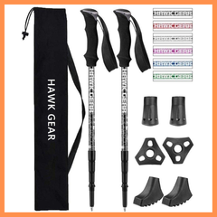 トレッキングポール 登山 ストック ウォーキングポール 登山用品 2本セット 超軽量アルミ 収納袋付 アンチショック機能付 HAWKGEAR ホークギア