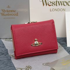 新品  美品 Vivienne Westwood ヴィヴィアンウエストウッド 財布  カード入れ　誕生日ギフト　クロスグレインレザー　小銭入れ　気質 女性レディース　可愛いウォレット 折りたたみ財布13106　ローズレッド　三つ折りたたみ財布　ギフト