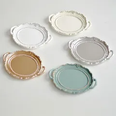 アンティーク風アクセサリートレイ小さめ 白銀緑金黄　インテリア小物撮影用背景にディスプレイ什器ヨーロッパ洋風ホワイトシルバーグリーンゴールドクリームイエロー