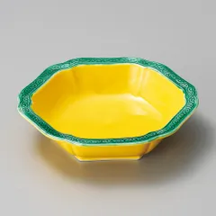 新品)谷口菁嵐 黄交趾六角間取草花菓子鉢 工芸品
