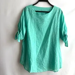 M?L緑グリーン無地チュニック薄手トップス長袖上品カジュアル