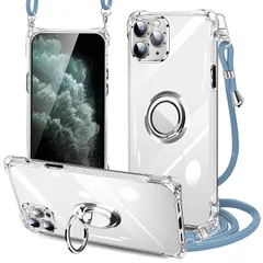 PAILAIMEN iPhone 11 Pro max ケース クリア ネック リング付き ショルダー 耐衝撃 対応 アイフォン11 pro maxスマホケース 肩掛け 斜めかけ 縄掛けケース 透明 TPU ストラップ付き 携帯ケース 薄型 軽量 紐付き  0