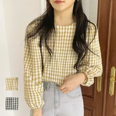 ギンガムチェックブラウス レディース シャツ カジュアル 10代 20代 30代 韓国ファッション 韓国 春 秋服 夏服 長袖 可愛い フェミニン