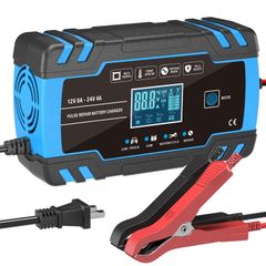 【在庫セール】全自動バッテリーチャージャー 修復充電機 パルス充電 1.5A/4A/8A充電電流 12Vと24V用鉛蓄バッテリー充電器 トリクル充電 3-150Ah用LCD表示 AUTOWHD 自動車＆バイク＆トラック等適用 日本語説明書